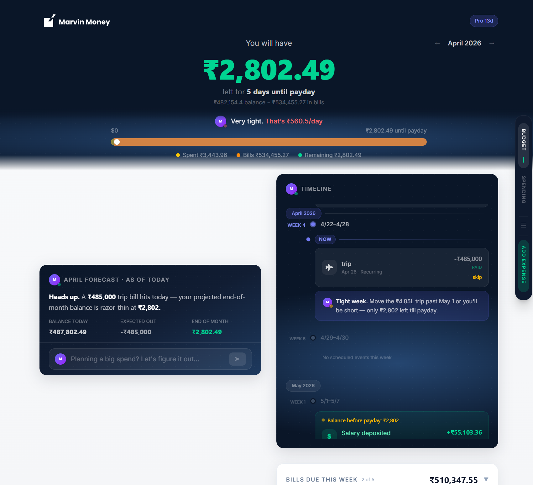 The Marvin Money Budget view at app.marvinmoney.com